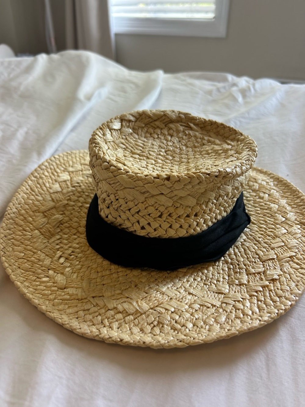 Straw Sun Hat with Black Band